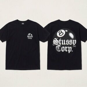 Stussy Black Tee with White 8-Ball Back Graphic